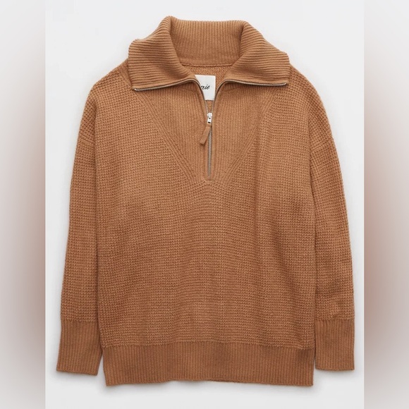 Aerie CozyUp Waffle Quarter Zip Sweater Women’s Small Oversized Fit NWOT - Picture 6 of 10